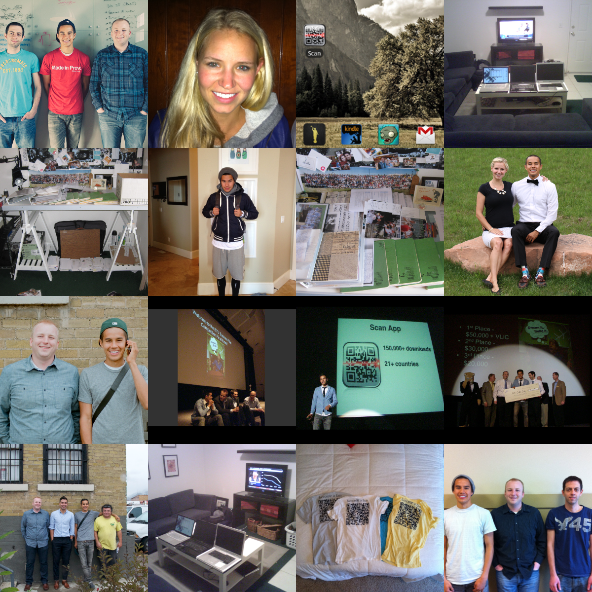 Photo collage of a few college students and their memories of starting a small start up company together.