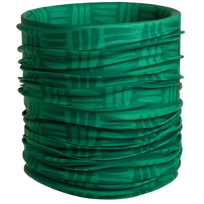 Product photo of a green buff with a white background.