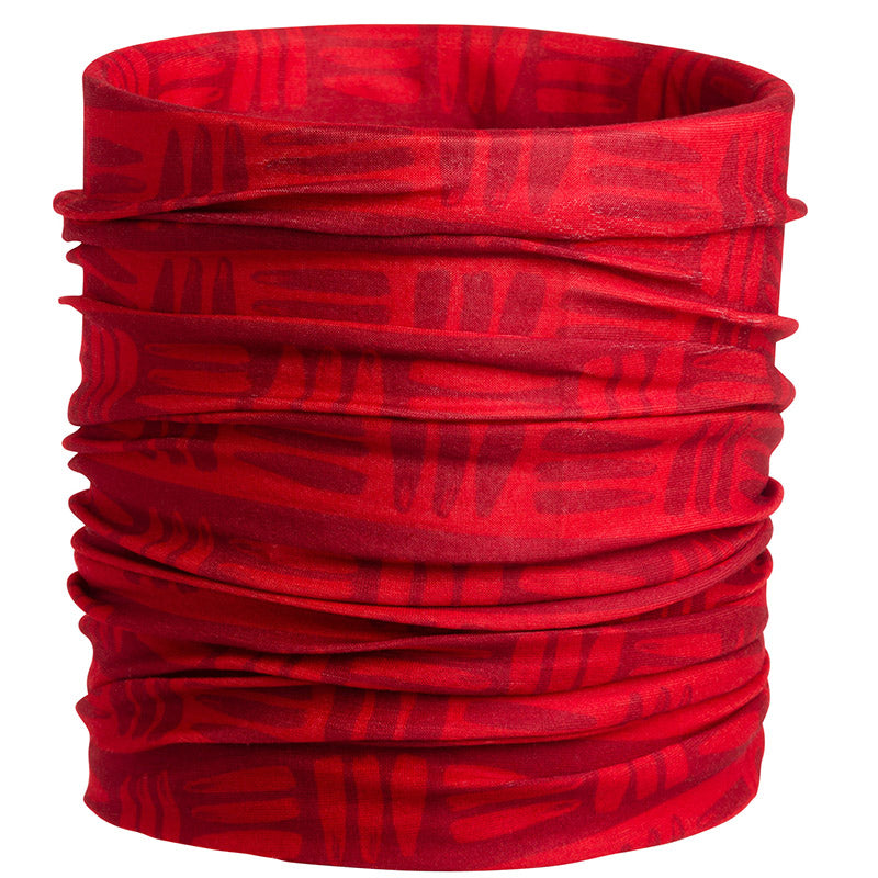 Product photo of a red buff with a white background.