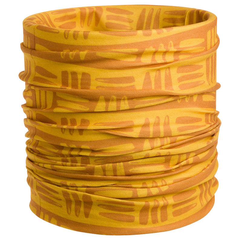 Product photo of a yellow buff with a white background.