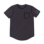 Digital art image of a black crew neck short sleeve t-shirt with the bucket list logo on the left arm of the shirt. 