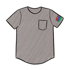 Digital art image of a grey crew neck short sleeve t-shirt with the bucket list logo on the left arm of the shirt. 