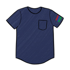 Digital art image of a navy crew neck short sleeve t-shirt with the bucket list logo on the left arm of the shirt. 