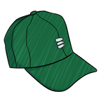 Digital art of a green baseball cap with a white embroidered bucket list logo on the front of the cap. 