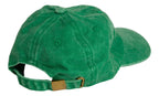 Product photo with a white background of the back of a green baseball cap with a white embroidered bucket list logo on the front of the cap. 