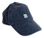 Product photo with a white background of a navy baseball cap with a white embroidered bucket list logo on the front center. 