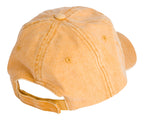 Product photo with a white background of the back of a yellow baseball cap with a white embroidered bucket list logo on the front center. 