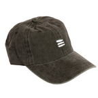 Product photo with a white background of a charcoal baseball cap with a white embroidered bucket list logo on the front of the cap. 