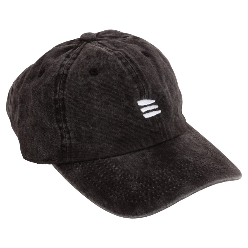 Product photo with a white background of a black baseball cap with a white embroidered bucket list logo on the front of the cap. 