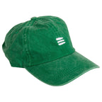 Product photo with a white background of a green baseball cap with a white embroidered bucket list logo on the front of the cap. 